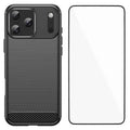  WANLONFENG for iPhone 18 Pro Max Case with Screen Film  LS Series Big Lens Hole Brushed Texture TPU Phone Cover - Black