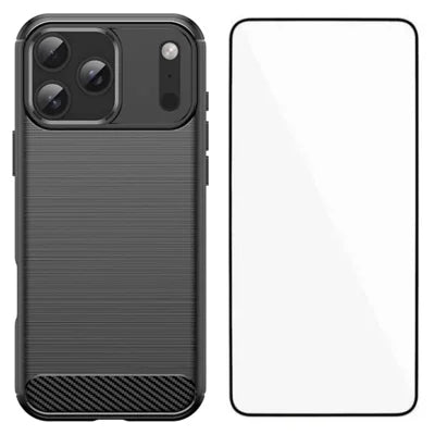  WANLONFENG for iPhone 18 Pro Max Case with Screen Film  LS Series Big Lens Hole Brushed Texture TPU Phone Cover - Black