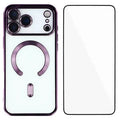  WANLONFENG for iPhone 18 Pro Max Magnetic Case  Full Protection Electroplated TPU Cover with Tempered Glass - Dark Purple