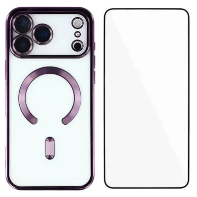  WANLONFENG for iPhone 18 Pro Max Magnetic Case  Full Protection Electroplated TPU Cover with Tempered Glass - Dark Purple