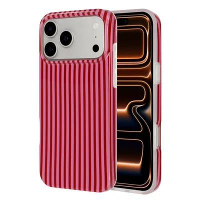  For iPhone 17 Pro Max / iPhone 18 Pro Max TPU Case IMD Fine Stripe Pattern Anti Drop Phone Back Cover - Pink / Red