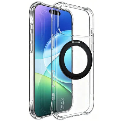  IMAK for iPhone 18 Pro Max / iPhone 17 Pro Max Case Magnetic Rotating Kickstand Airbag Shockproof Soft TPU Phone Cover - Black