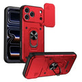 For iPhone 18 Pro Max / 17 Pro Max Case with Sliding Lens Cover Rotating Kicktand Phone Back Cover - Red