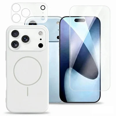 For iPhone 18 Pro Max Magnetic Phone Case Set with Lens Protector and Clear Tempered Glass Screen Protector - White