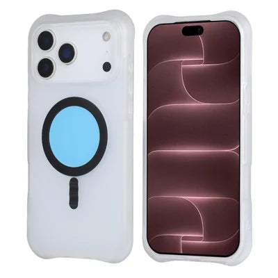 For iPhone 18 Pro Max  /  17 Pro Max Magnetic Case Wave Air-Cushion Corners Anti-Drop TPU + PC Matte Translucent Back Phone Cover - Mist Blue