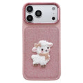 For iPhone 18 Pro Max  /  17 Pro Max Case Herringbone Woven Texture Lamb Embroidery Metal Camera Frame TPU + PC Phone Cover - Pink