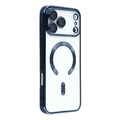 For iPhone 18 Pro Max / 17 Pro Max MaMagnetic Case Electroplated TPU Phone Cover with Lens Film - Navy Blue