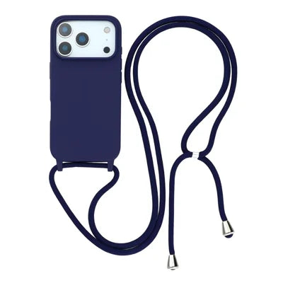 For iPhone 18 Pro Max / 17 Pro Max Case TPU Soft Shockproof Phone Cover with Adjustable Lanyard - Dark Blue