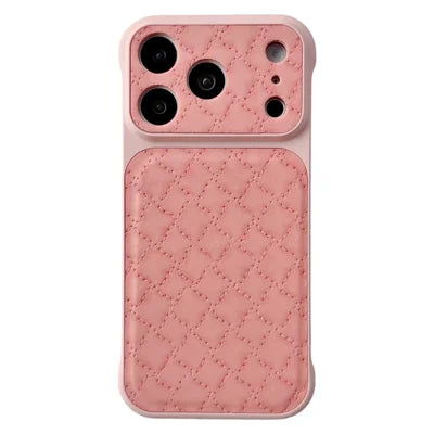 For iPhone 18 Pro Max / 17 Pro Max Borderless Case PU Leather Diamond Pattern Shockproof Phone Cover - Pink