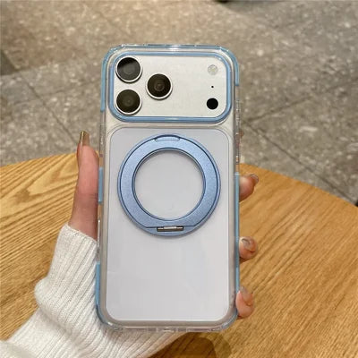 For iPhone 18 Pro Max  /  17 Pro Max Magnetic Case Dual Color Rotating Kickstand Drop Protection PC + TPU Phone Cover - Baby Blue