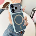 For iPhone 18 Pro Max Magnetic Case Carbon Fiber Texture PC + TPU Shockproof Phone Cover with Metal Camera Frame - Baby Blue