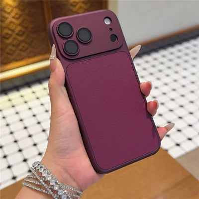 For iPhone 18 Pro Max Case PU Leather PC TPU Shock-Absorbing Phone Cover with Lens Film - Cherry Red