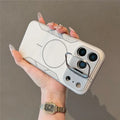 For iPhone 18 Pro Max Magnetic Case Honeycomb Cooling Matte Skin Touch PC + TPU Phone Cover with Camera Frame Kickstand - White