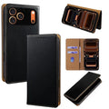 For iPhone 18 Pro Max / 17 Pro Max Case Genuine Cow Leather RFID Blocking Flip Wallet Phone Cover - Black