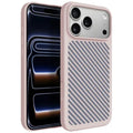 For iPhone 18 Pro Max  /  17 Pro Max Magnetic Case Geometric Carbon Fiber Texture Soft Silicone Phone Back Cover - Pink