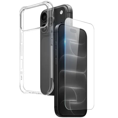  NORTHJO for iPhone 18 Pro Max Clear Case Four Corner Shockproof Anti-slip TPU Cover with Tempered Glass Film - Clear