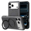 For iPhone 18 Pro Max / 17 Pro Max Magnetic Case TPU + PC Honeycomb Ventilated Back Rotating Kickstand Shockproof Phone Cover - Dark Grey