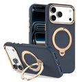For iPhone 18 Pro Max Magnetic Case Rotating Kickstand PU Leather + PC + TPU Shockproof Back Cover - Sapphire
