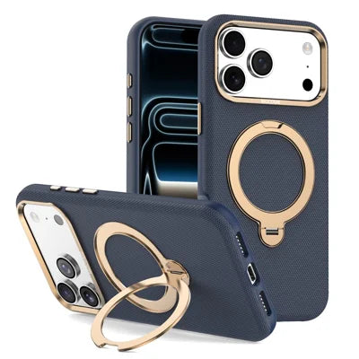 For iPhone 18 Pro Max Magnetic Case Rotating Kickstand PU Leather + PC + TPU Shockproof Back Cover - Sapphire