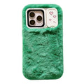 Case for iPhone 18 Pro Max  /  17 Pro Max  /  16 Pro Max Plush + TPU Phone Cover with Makeup Mirror Kickstand - Green