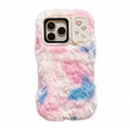Phone Case for iPhone 18 Pro Max / 17 Pro Max / 16 Pro Max , Mirror Kickstand Gradient Tie-Dye Plush Back Cover - Pink+Blue