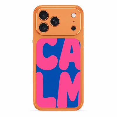 For iPhone 18 Pro Max  /  17 Pro Max Magnetic Case Metal Frame Dopamine Contrast Color CALM Letter Printed Phone Back Cover - Orange