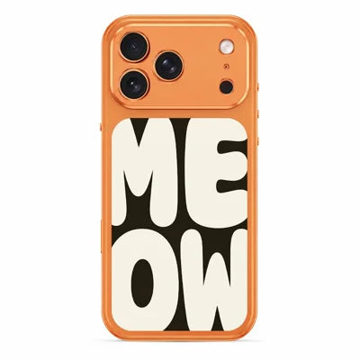 For iPhone 18 Pro Max  /  17 Pro Max Magnetic Case Metal Frame Dopamine Contrast Color MEOW Letter Printed Phone Back Cover - Orange