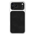 For iPhone 18 Pro Max  /  17 Pro Max Phone Case Retro PU Leather + TPU Silver Edge Skin-Friendly Feel Instant Transform Style Back Cover - Black