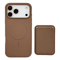 For iPhone 18 Pro Max / 17 Pro Max Magnetic Case Soft Silicone Phone Back Cover with Detachable Card Holder and Lens Film - Brown