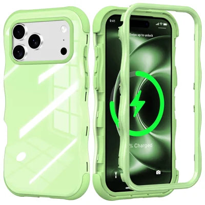 For iPhone 18 Pro Max / 17 Pro Max Magnetic Case Curly Wave Frame Mirror Back TPU + PC Phone Cover - Mint Green
