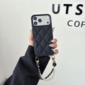 For iPhone 18 Pro Max / 17 Pro Max Case Rhombus Pattern PU Leather Phone Back Cover with Wrist Strap - Black