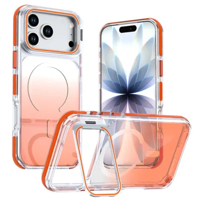 For iPhone 18 Pro Max / 17 Pro Max Magnetic Case Gradient PC + TPU Phone Protective Cover with Camera Frame Kickstand - Orange
