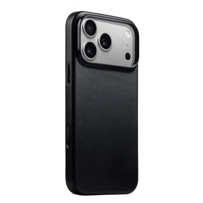 MELKCO for iPhone 18 Pro Max / 17 Pro Max Magnetic Case Oil Wax Genuine Cow Leather Full Coverage Phone Back Cover - Black