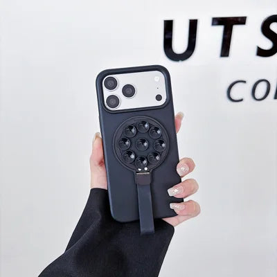 For iPhone 18 Pro Max / 17 Pro Max Case with Suction Cup Mirror Kickstand Phone Protective Cover - Black