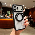 For iPhone 18 Pro Max / 17 Pro Max Case Magnetic Rotating Kickstand Four Corners Airbag PC + TPU Shockproof Phone Cover - Black