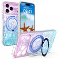 For iPhone 18 Pro Max / 17 Pro Max Case Magnetic Kickstand Ice Crystal Design PC + TPU Shockproof Phone Cover - Icy Purple