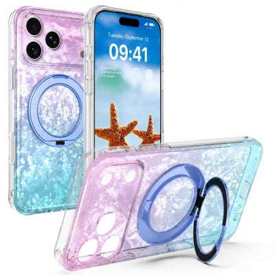 For iPhone 18 Pro Max / 17 Pro Max Case Magnetic Kickstand Ice Crystal Design PC + TPU Shockproof Phone Cover - Icy Purple