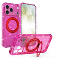 For iPhone 18 Pro Max / 17 Pro Max Case Rotating Magnetic Kickstand Glitter Shockproof PC + TPU Phone Back Cover - Fantasy Rose