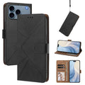 For iPhone 18 Pro Max / 17 Pro Max Leather Case Magnetic Closure Wallet Stand W-Pattern Imprinted Flip Phone Cover with Wrist Strap - Black