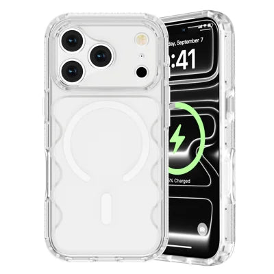 For iPhone 18 Pro Max / 17 Pro Max Magnetic Case Wavy Design Four-Corner Protection Phone Cover - White