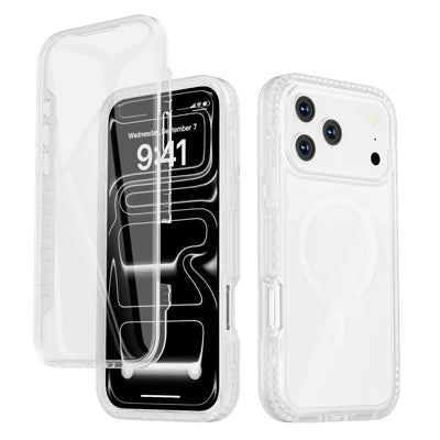 For iPhone 18 Pro Max / 17 Pro Max Magnetic Case with Built-in Screen Protector Four-Corner Airbag Shockproof Phone Cover - White