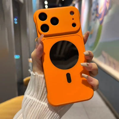 For iPhone 18 Pro Max / 17 Pro Max Magnetic Case Makeup Mirror PC Frameless Phone Back Cover - Orange