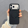 For iPhone 18 Pro Max / 17 Pro Max Magnetic Case Rotating Kickstand Liquid Silicone + PC Phone Cover - Black