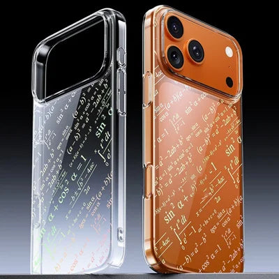 For iPhone 18 Pro Max / 17 Pro Max Case Iridescent Formula Pattern Clear PC + TPU Anti-Yellowing Phone Cover - Transparent White