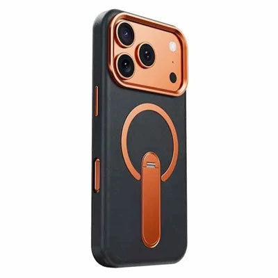 For iPhone 18 Pro Max / 17 Pro Max Magnetic Case Rotatable Kickstand Skin-Friendly Elephant Skin Texture PU Leather + PC Phone Cover - Black