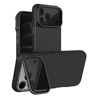 NILLKIN FiberProp Series For iPhone 18 Pro Max / 17 Pro Max Magnetic Case Aramid Fiber TPU Shockproof Phone Cover with Lens Cover Kickstand - Black