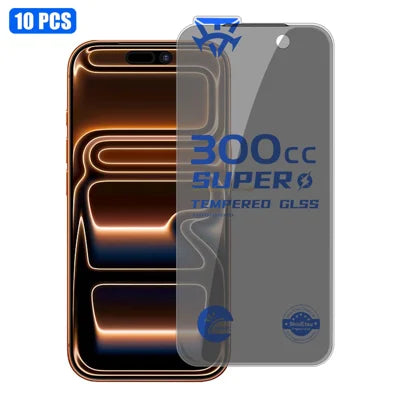 10Pcs for iPhone 17 Pro Max Tempered Glass Film 300CC Edgeless Anti-static Anti-spy Full Screen Protector - Black