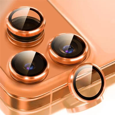 For iPhone 18 Pro Max 1Set Camera Lens Film Tempered Glass CD Vein Metal Ring Rear Lens Protector - Orange