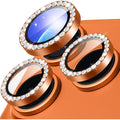 1Set For iPhone 18 Pro Max Camera Lens Protector Tempered Glass + Metal Ring Rhinestone Lens Film - Orange