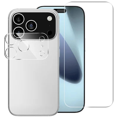 For iPhone 18 Pro Max Clear Tempered Glass Screen Protector Anti-Explosion Film (NOT Complete Covering) + Full Coverage Camera Lens Protector - Transparent